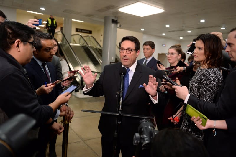 President Donald Trump's personal attorney Sekulow speaks to media near Senate subway during Senate impeachment trial in Washington