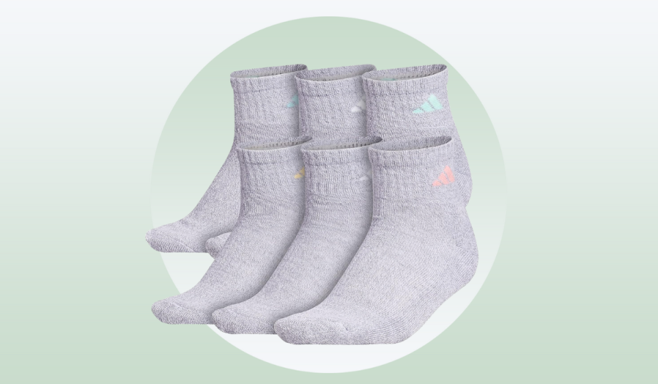 Adidas Cushioned Socks in gray with different color logos