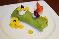 <p>For something a bit different, how about Pandan Pancakes – made from the tropical fruit Pandanus. If you can’t work out how to make you’re own, you can try award-winning dim sum and Sichuan restaurant <a rel="nofollow noopener" href="http://chinesecricketclub.com/a-warm-welcome" target="_blank" data-ylk="slk:Chinese Cricket Club;elm:context_link;itc:0;sec:content-canvas" class="link ">Chinese Cricket Club</a>‘s version with sweet mangos. [Photo: Samphire] </p>