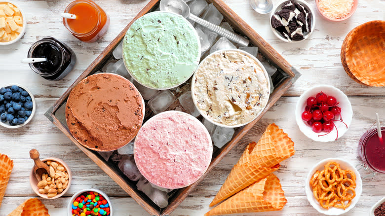 ice cream buffet with various toppings