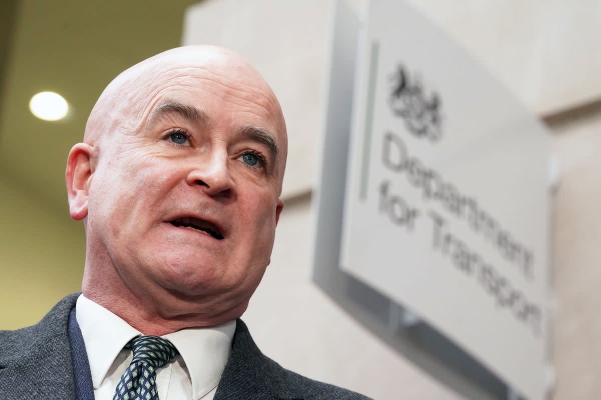 Mick Lynch, general secretary of the Rail, Maritime and Transport union (RMT), speaks to the media outside the Department for Transport (Kirsty O’Connor/PA) (PA Wire)