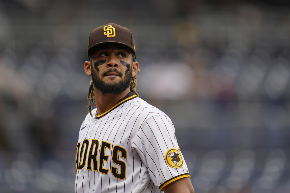 San Diego Padres shortstop Fernando Tatis Jr. of a baseball game against the Pittsburgh Pirates Wednesday, May 5, 2021, in San Diego. (AP Photo/Gregory Bull)