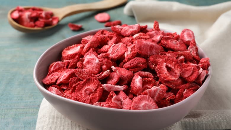 Bowl of freeze-dried strawberries