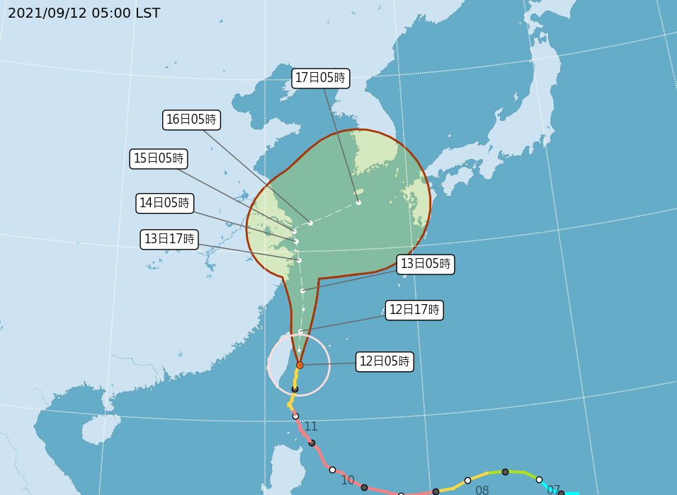 中颱璨樹潛勢預測。（取自中央氣象局）