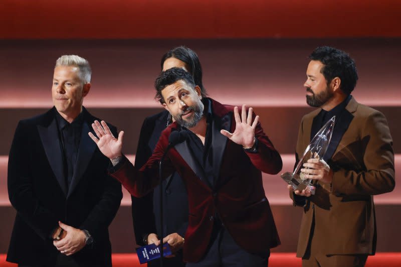 Old Dominion wins Vocal Group of the Year during Wednesday's 57th Annual CMA Awards at Bridgestone Arena in Nashville. Photo by John Angelillo/UPI