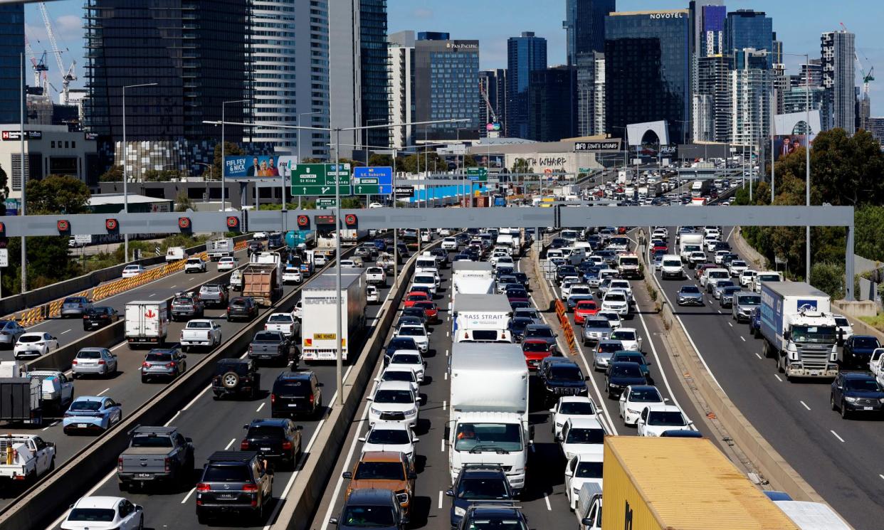 <span>Traffic in Melbourne. The government’s preferred model for a fuel efficiency standard is predicted to deliver a reduction of 369m tonnes of CO2 by 2050.</span><span>Photograph: Con Chronis/AAP</span>