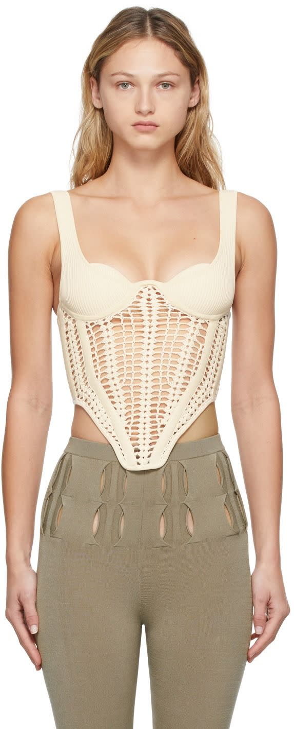 Off-White Crochet Corset Tank Top