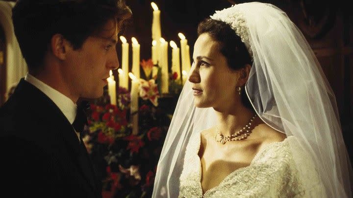 <p><a class="link " href="https://www.amazon.com/Four-Weddings-Funeral-Hugh-Grant/dp/B0032KPE0G?tag=syn-yahoo-20&ascsubtag=%5Bartid%7C10051.g.38882509%5Bsrc%7Cyahoo-us" rel="nofollow noopener" target="_blank" data-ylk="slk:WATCH NOW;elm:context_link;itc:0;sec:content-canvas">WATCH NOW</a></p><p>This movie follows a forever bachelor as he attends several weddings (and one funeral, as the name implies), always wondering about whether or not he's ready for love. </p>