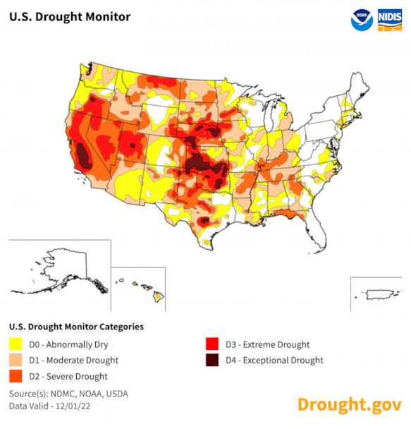 PHOTO: U.S. Drought Monitor Map (NDMC/NOAA/USDA via Drought.gov)