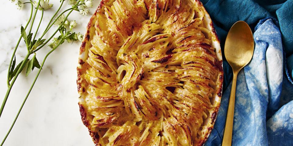 Scalloped Hasselback Potatoes With Cheddar
