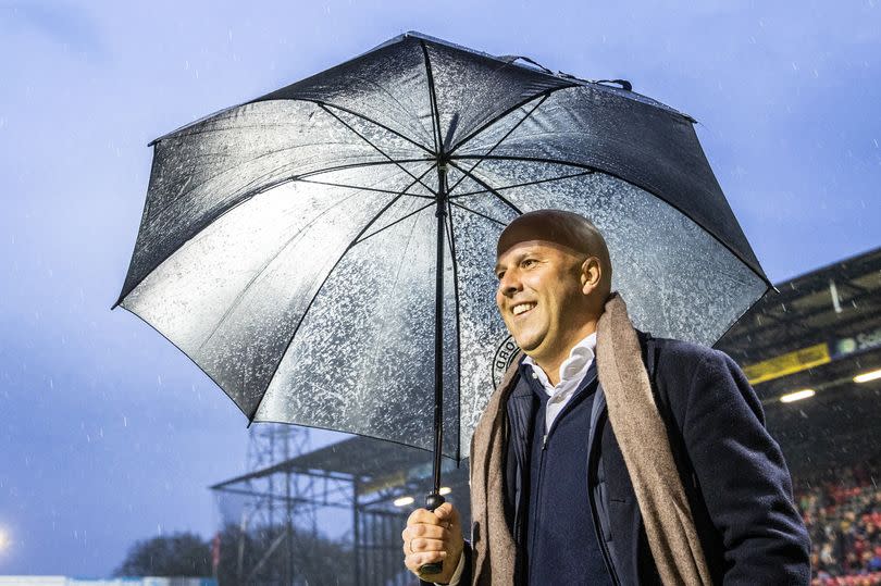 Feyenoord coach Arne Slot during the Dutch Eredivisie match between Go Ahead Eagles and Feyenoord Rotterdam in De Adelaarshorst on April 25, 2024 in Deventer, Netherlands.