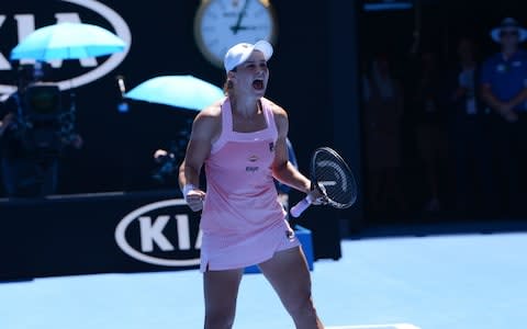 Ashleigh Barty of Australia gestures competing against Maria Sharapova (not seen) of Russia during Australian Open 2019 Women's Singles match in Melbourne, Australia on January 20, 2019. Ashleigh Barty won the match with 2-1 - Credit: Getty Images