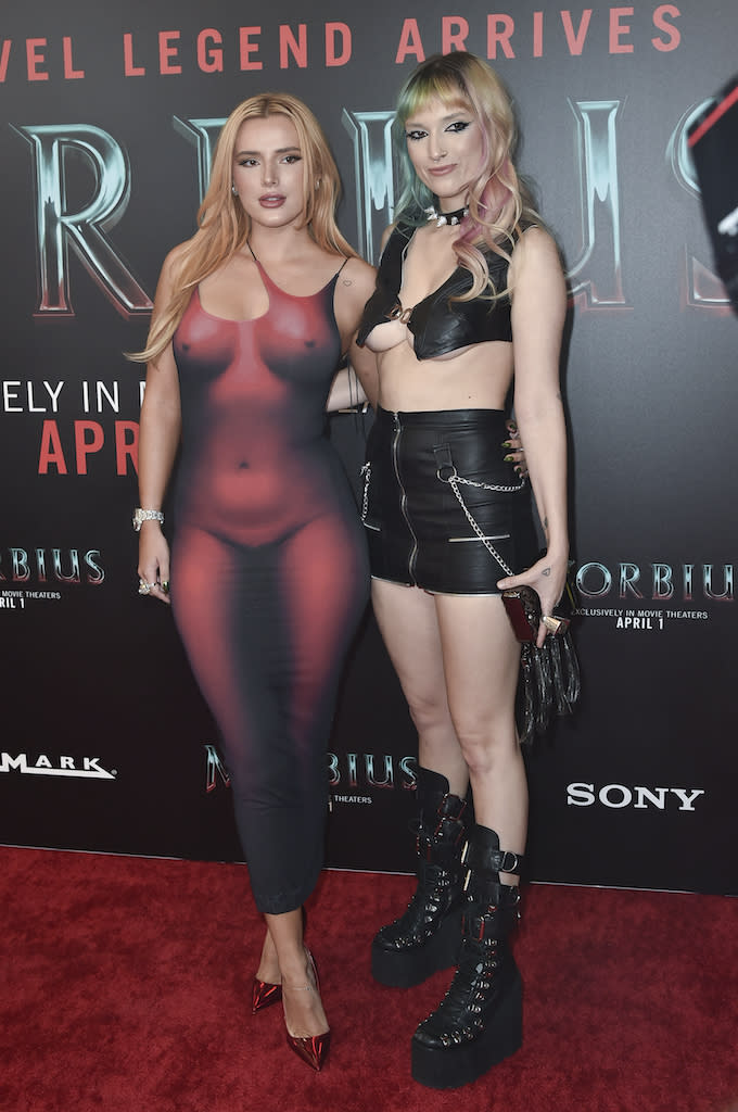 Bella Thorne with sister Dani Thorne at a special screening of “Morbius” on March 20, 2022 in Los Angeles. - Credit: Richard Shotwell/Invision/AP