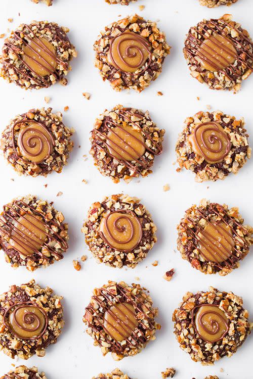 Salted Caramel Turtle Thumbprint Cookies