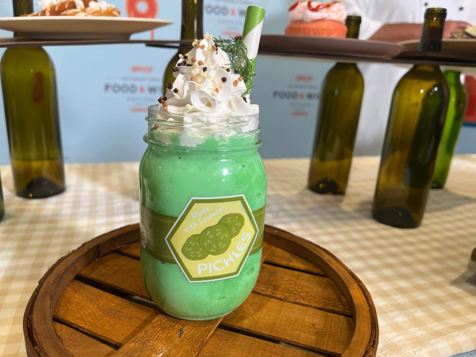 The Pickle Milkshake is available in the Odyssey pavilion's Brew-Wing Lab during the 2023 Epcot International Food and Wine Festival