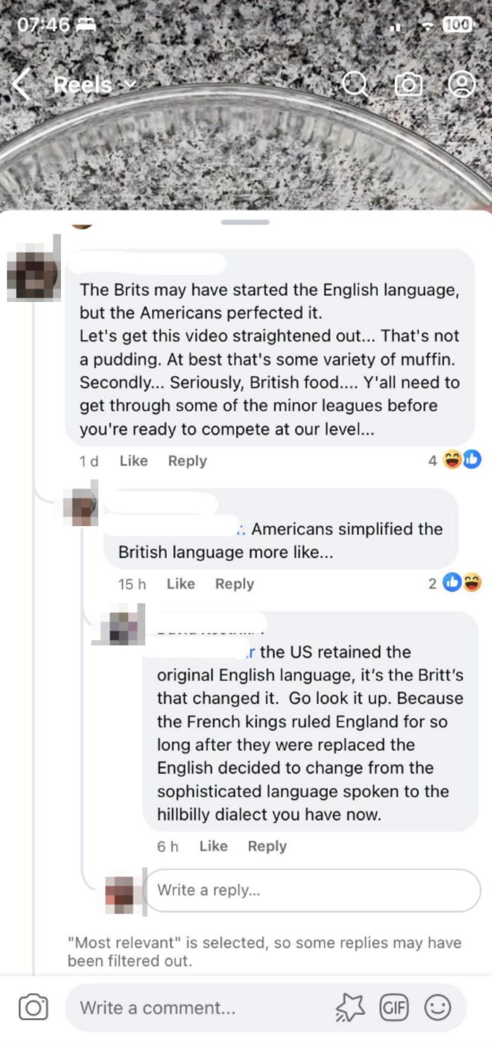 person says americans perfected the english language while another person says it's the brits who changed the language