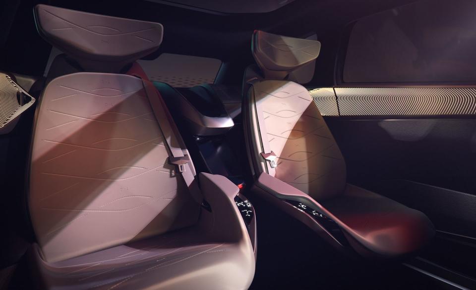 <p>The I.D. Roomzz concept is shown with two rows of individual bucket seats that offer space for four, but Volkswagen says the production model will have three rows of seats and could sit up to eight if bench seats are selected for the second and third rows.</p>