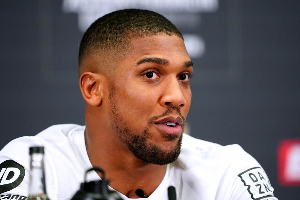 Anthony Joshua during a press conference at the Hilton London Syon Park. The Heavyweight clash between Joshua and Franklin will take place at The O2 on Saturday April 1. Picture date: Thursday February 9, 2023. (Photo by Zac Goodwin/PA Images via Getty Images)