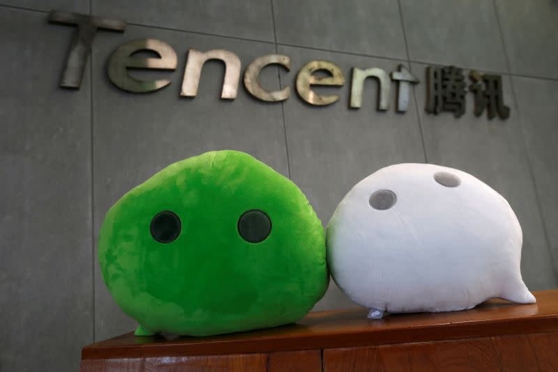 FILE PHOTO: WeChat mascots are displayed inside Tencent office at TIT Creativity Industry Zone in Guangzhou