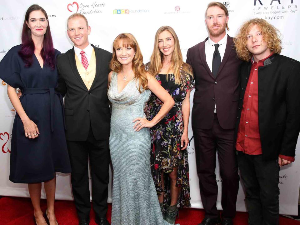 <p>Robin L Marshall/Getty</p> Jane Seymour and kids Jenny, Kristopher, Katie, Sean and Johnny attend the 2017 Open Hearts Gala on October 21, 2017 in Beverly Hills, California.  