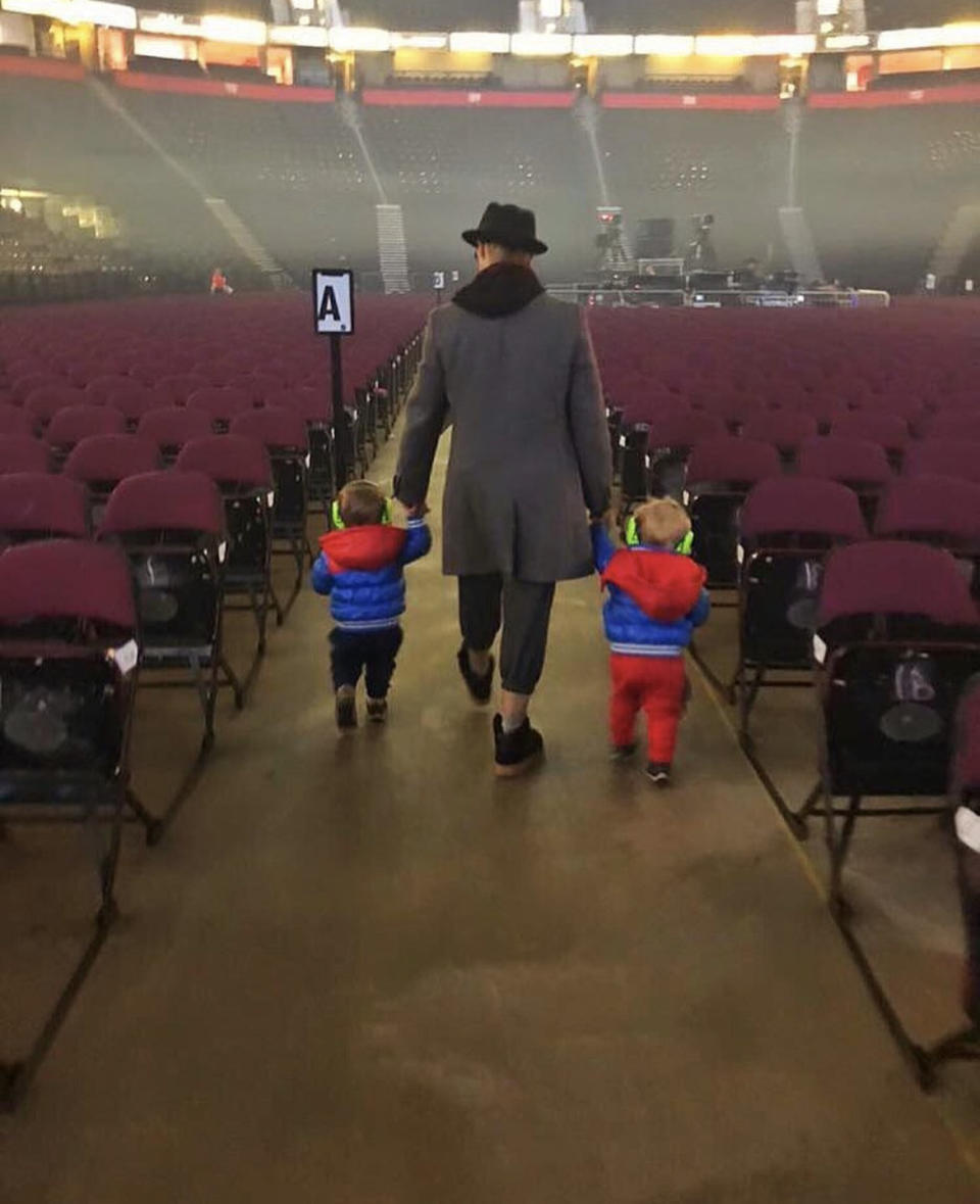 Ian 'H' Watkins walks his boys into the arena during a Steps tour. 