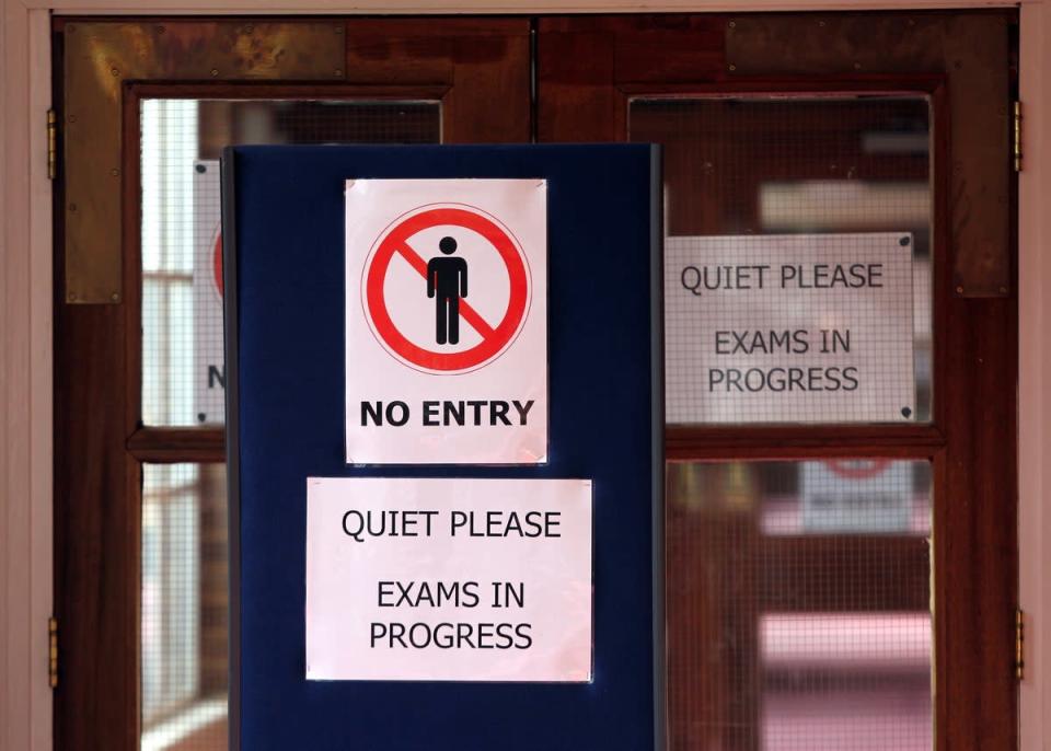An exams in progress sign (David Davies/PA) (PA Archive)