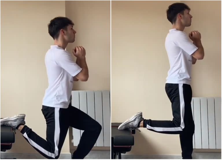 Así es la &quot;sentadilla búlgara&quot;, el ejercicio que realiza Roccuzzo en sus rutinas (Foto: Captura Youtube/Mundo Entrenamiento)