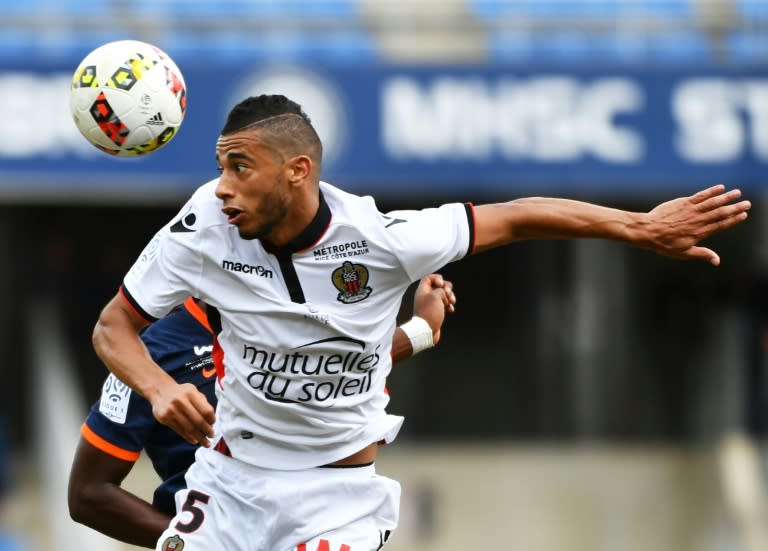 Nice's midfielder Younes Belhanda eyes the ball during a French L1 football match against Montpellier on September 18, 2016 in Montpellier, southern France