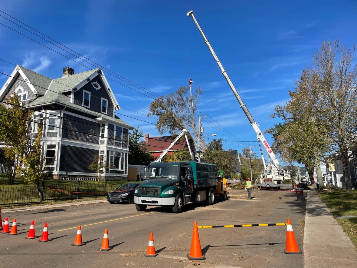 In an interview with CBC News Saturday afternoon, Maritime Electric spokesperson Kim Griffin said crews were working through the weekend to restore power. (Anthony Davis/CBC - image credit)