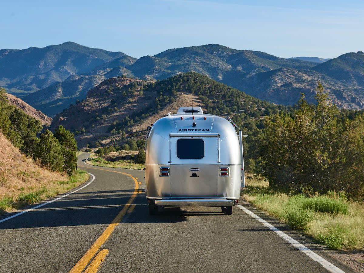 Airstream on mountain road