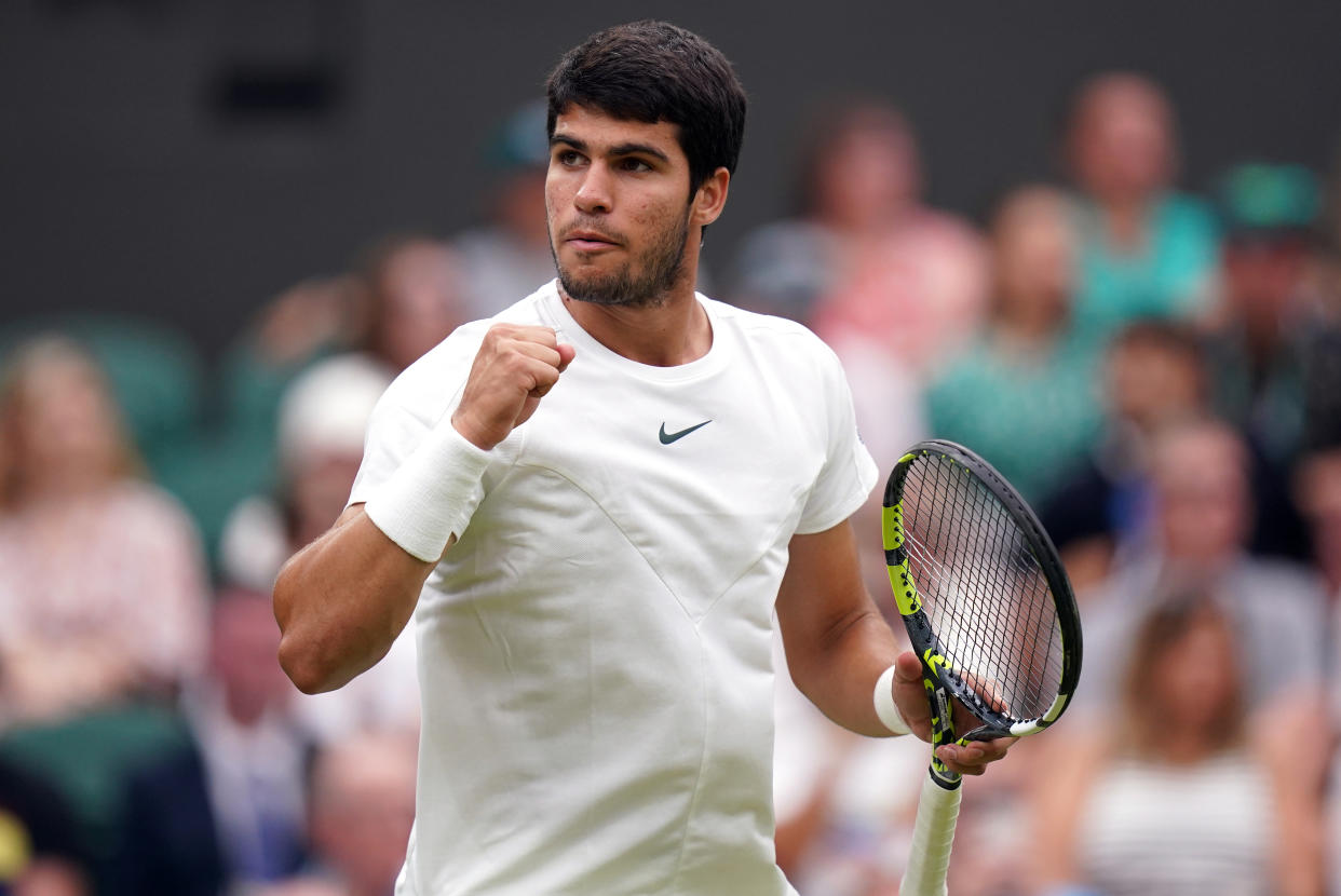 Carlos Alcaraz is onto the fourth round at Wimbledon. (Photo by Adam Davy/PA Images via Getty Images)