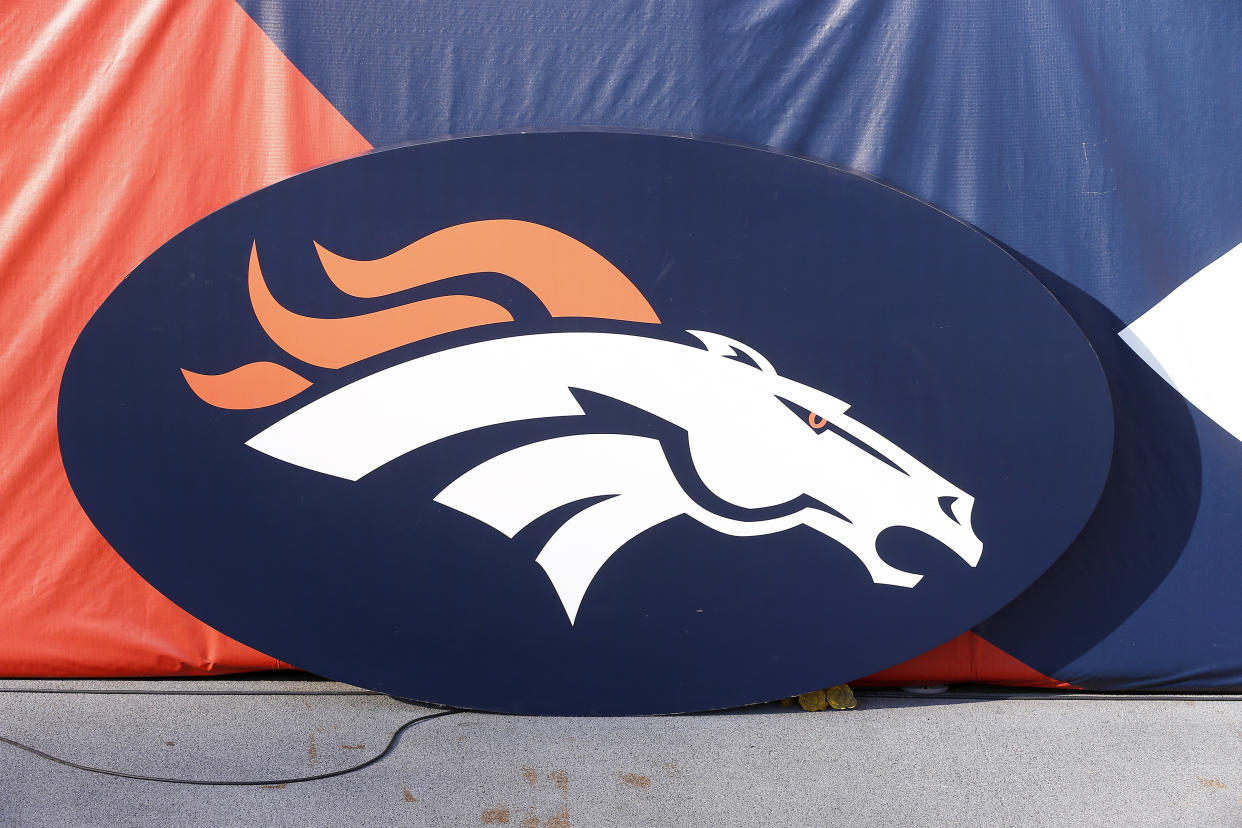 DENVER, CO - OCTOBER 06: The Denver Broncos Logo on display prior to an NFL game between the Indianapolis Colts and the Denver Broncos on October 06, 2022 at Empower Field at Mile High in Denver CO. (Photo by Jeffrey Brown/Icon Sportswire via Getty Images)