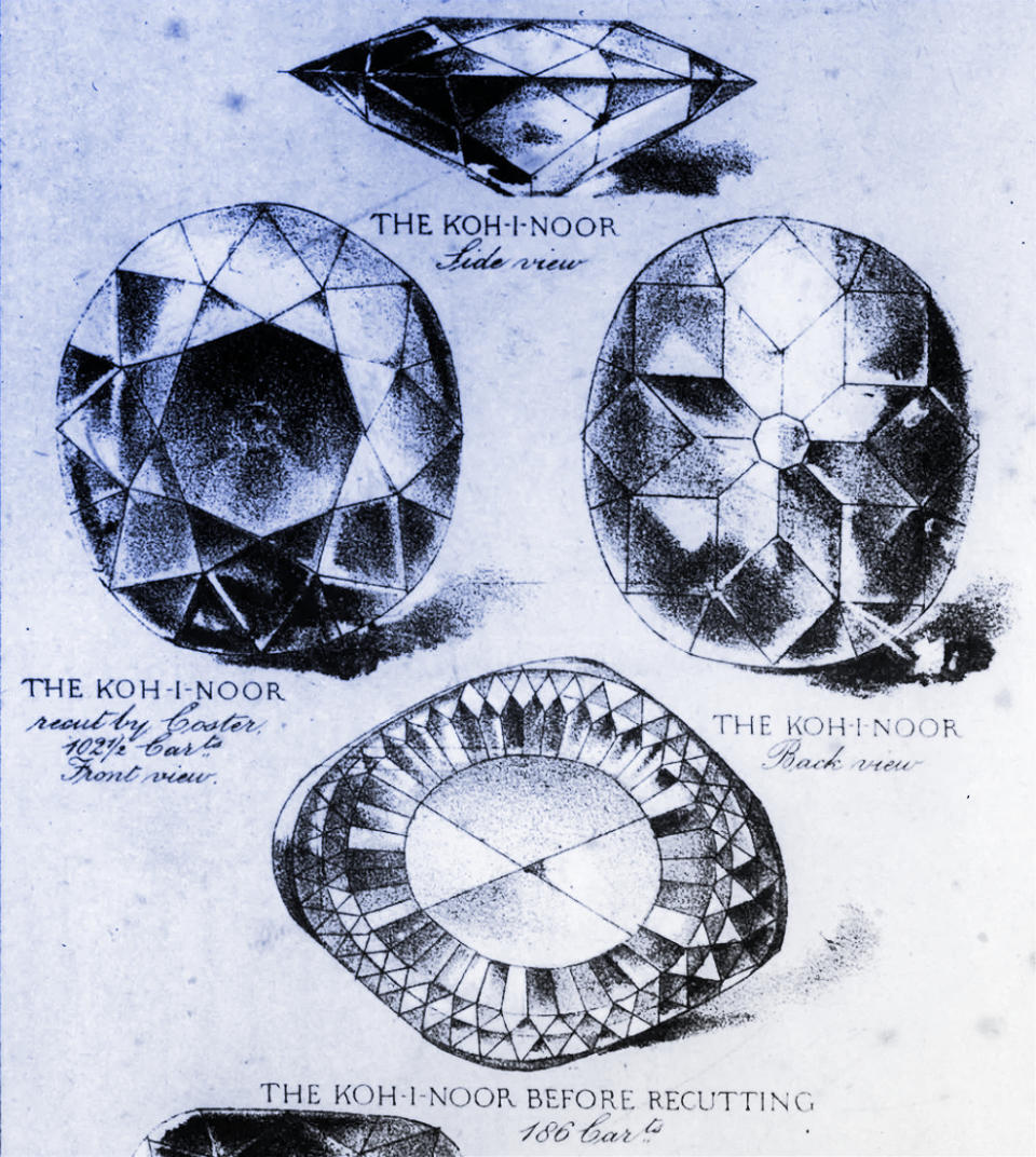 Dibujos del diamante Koh-i-Noor que datan de alrededor de 1860
