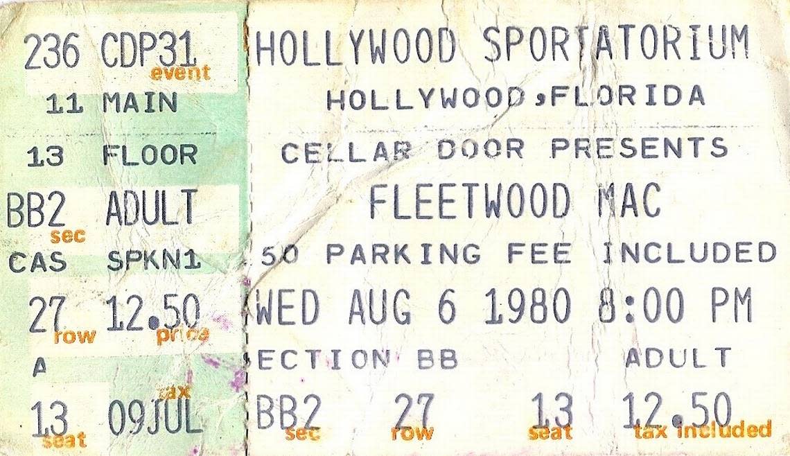 Fleetwood Mac peformed its Tusk Tour at the Hollywood Sportatorium on Aug. 6, 1980. The lineup featured Christine McVie, Stevie Nicks, Lindsey Buckingham, John McVie and Mick Fleetwood. Christine recalled almost passing out from the heat on the stage at the old venue.