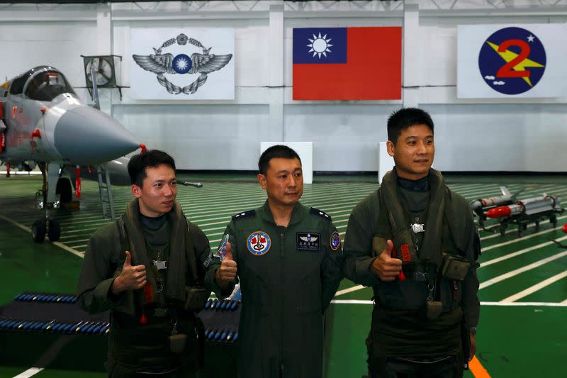Lieutenant Colonel Wu Bong-yeng poses for a photo at an airbase in Hsinchu