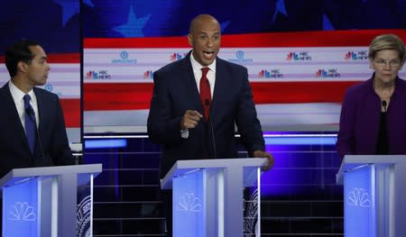 U.S. Senator Cory Booker speaks at the first U.S. 2020 presidential election Democratic candidates debate in Miami, Florida, U.S.,