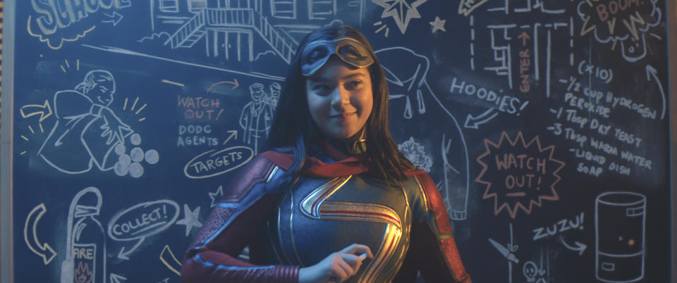 Iman Vellani as Ms. Marvel/Kamala Khan in Marvel Studios' MS. MARVEL, exclusively on Disney+. Photo courtesy of Marvel Studios. Â©Marvel Studios 2022. All Rights Reserved. 