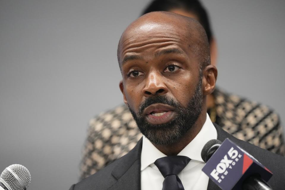 File - Attorney Alphonso David speaks during a news conference Aug. 10, 2023, in New York. David, legal counsel for the Fearless Fund, said that there's a "coordinated use of Section 1981 now that we did not see before." (AP Photo/Frank Franklin II, File)