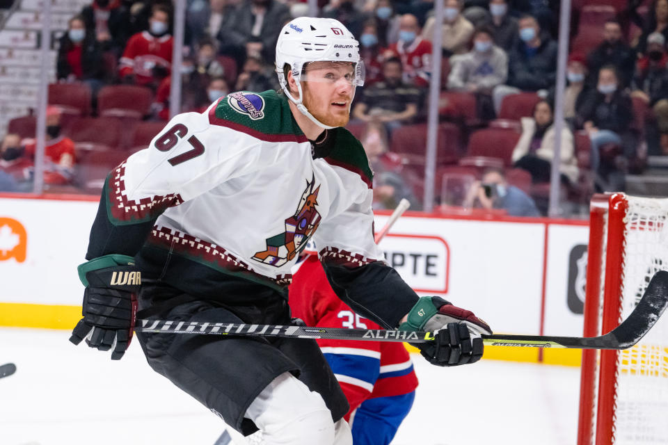 Lawson Crouse (67) of the Arizona Coyotes is a top fantasy hockey pickup