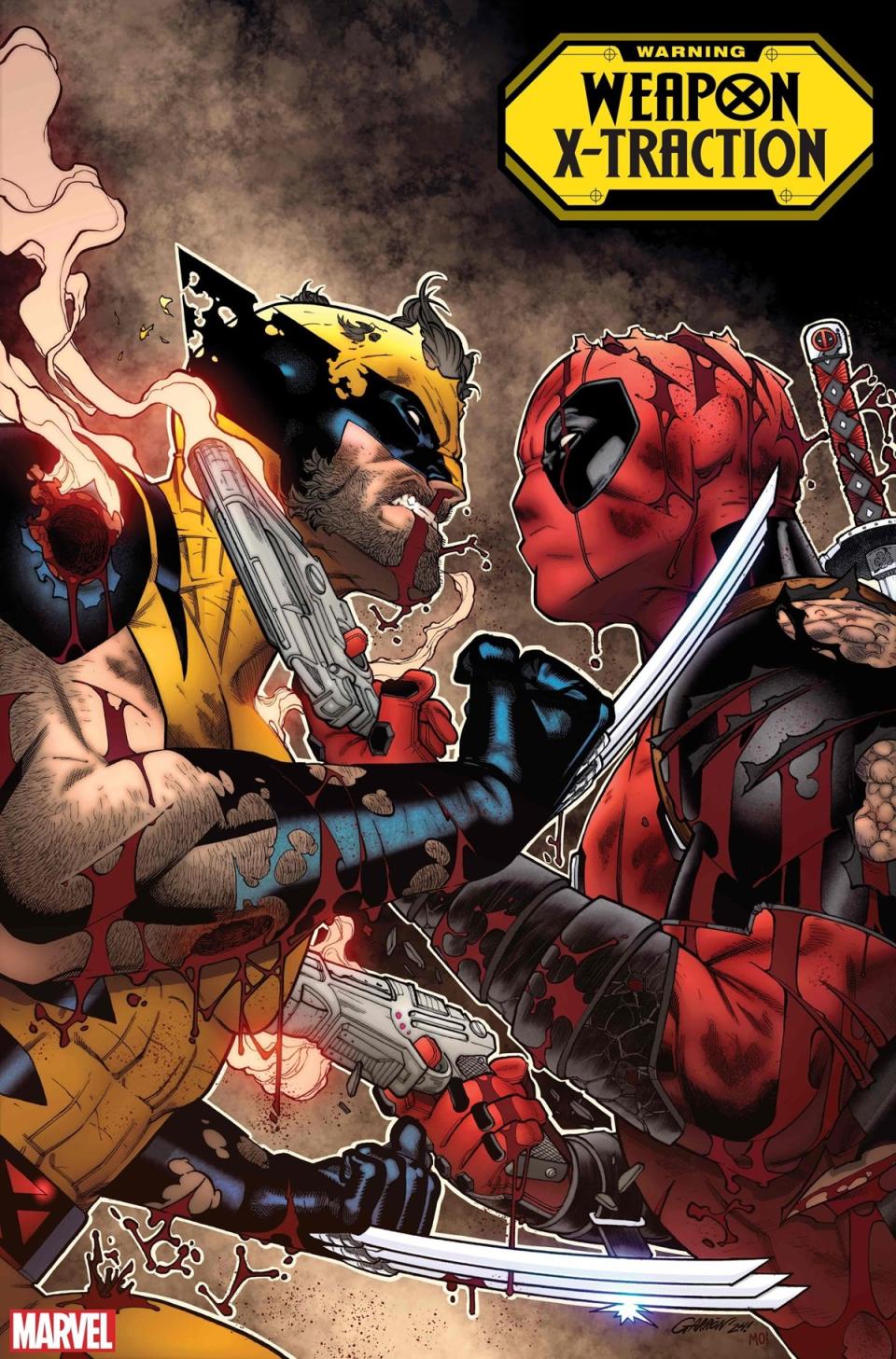 Art for summer 2024's Deadpool and Wolverine event The Weapon X-Traction Saga by Javier Garrón. 