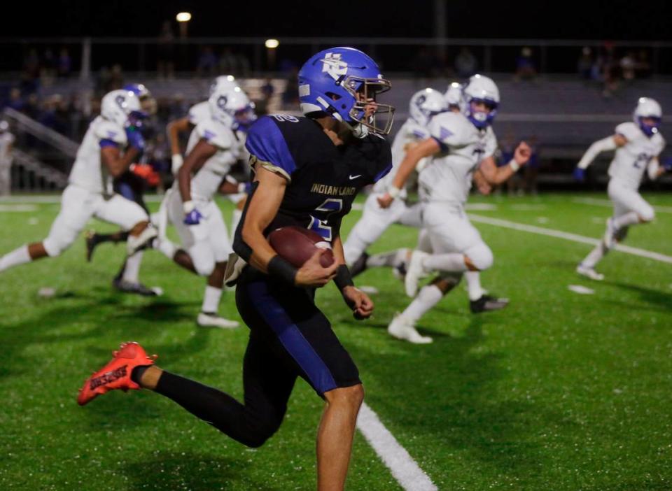 Indian Land’s Jaxon Scheidt heads to the endzone for a touchdown during the first half of the game against Parkwood on Friday, Sept. 23, 2022.