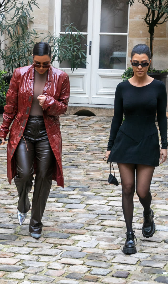PARIS, FRANCE – MARCH 02: Kim Kardashian West and her sister Kourtney Kardashian leave a pop-up fashion event on March 02, 2020 in Paris, France. <em>Photo by Marc Piasecki/GC Images.</em>