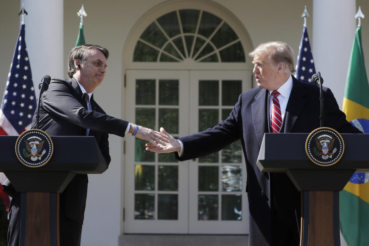 "Brazil&rsquo;s relationship with the United States, because of our friendship, is probably better than it&rsquo;s ever been," President Donald Trump (right) said during a meeting with Brazil President Jair Bolsonaro at the White House on Tuesday. (Photo: HuffPost Brasil)