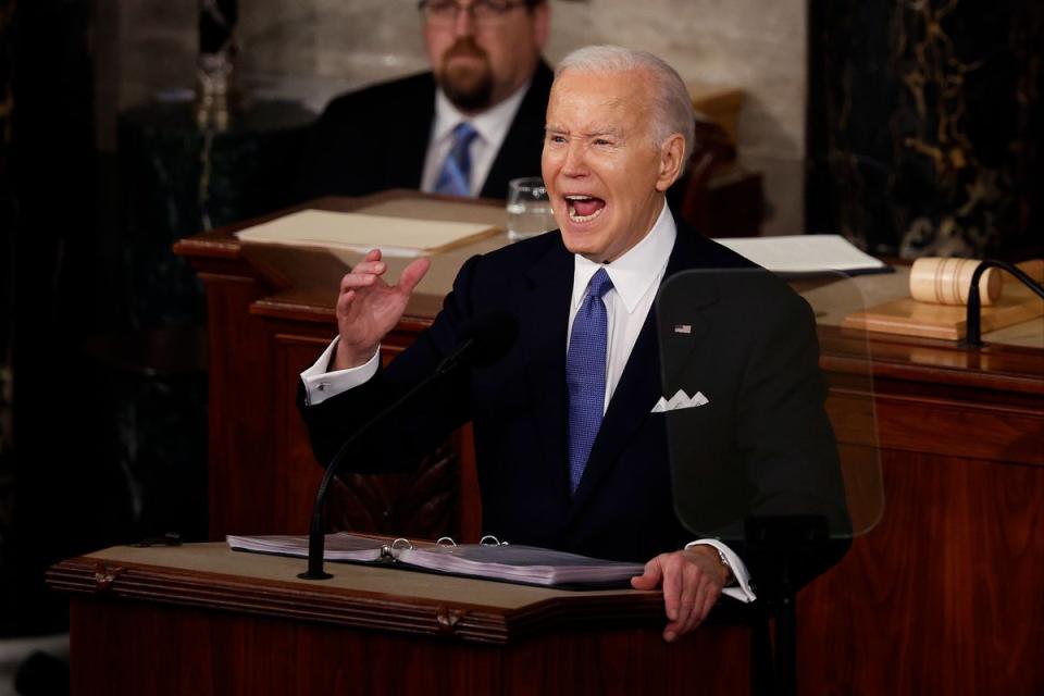 President Joe Biden, the target of multiple deepfakes, highlighted the threat of AI voice impersonation during his State of the Union address in March (Getty Images)