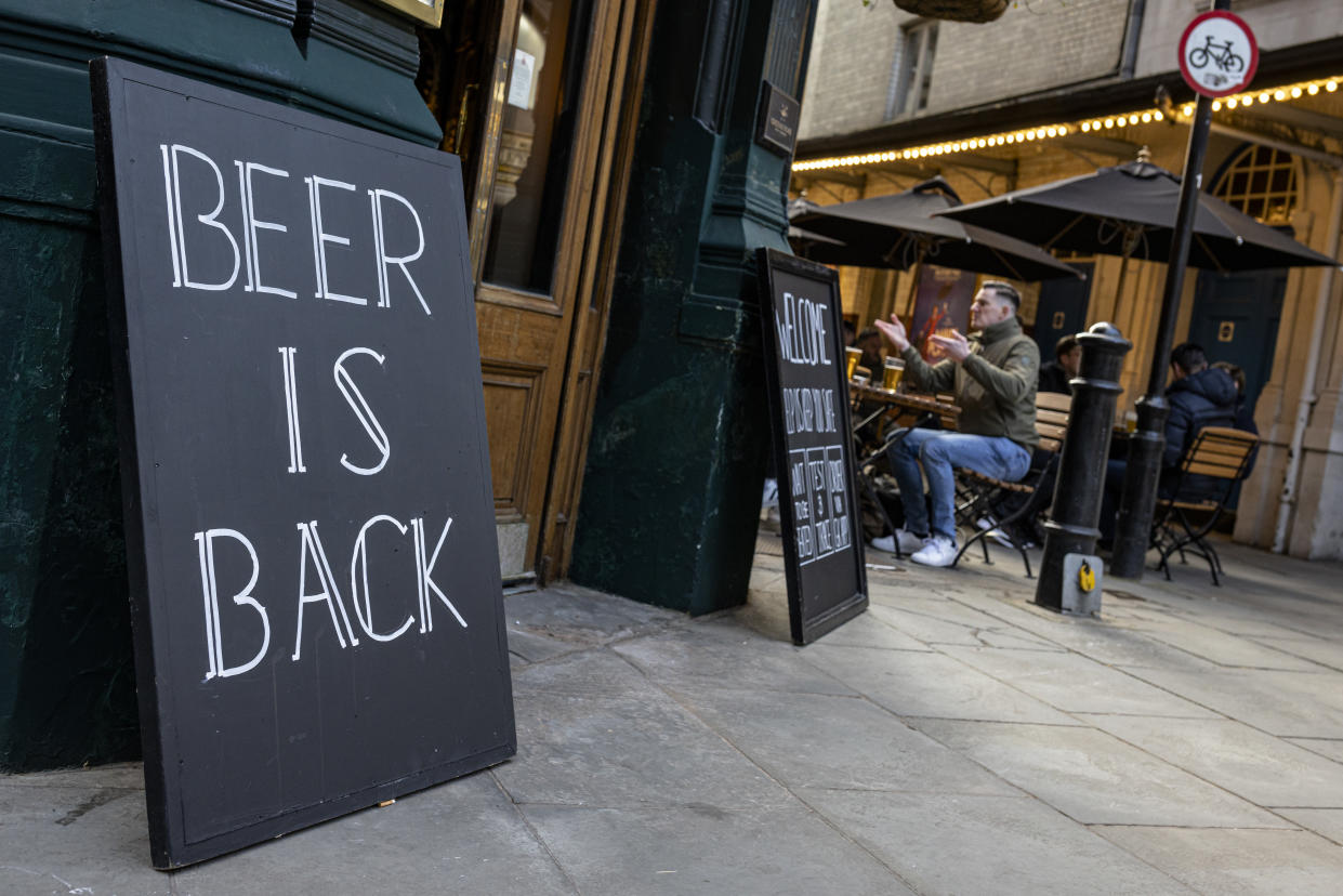 LONDON, ENGLAND - APRIL 16: A sign outside a pub near Covent Garden which reads 