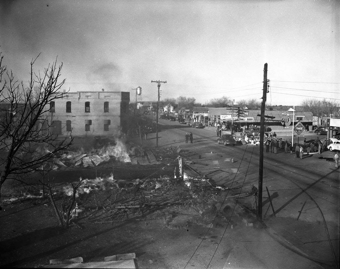 Dec. 5, 1941: Fire in downtown Keller which destroyed lumber yard, beauty shop and hardware store. Fort Worth Star-Telegram archive/UT Arlington Special Collections