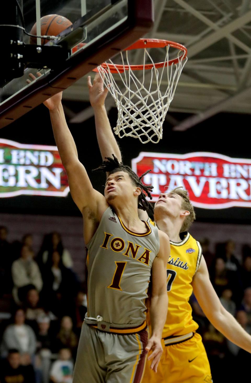 Walter Clayton Jr. of Iona scores two of his game high 21 points during a MAAC basketball game against Canisius at Iona University in New Rochelle Dec. 4, 2022. Iona defeated Canisius 90-60.