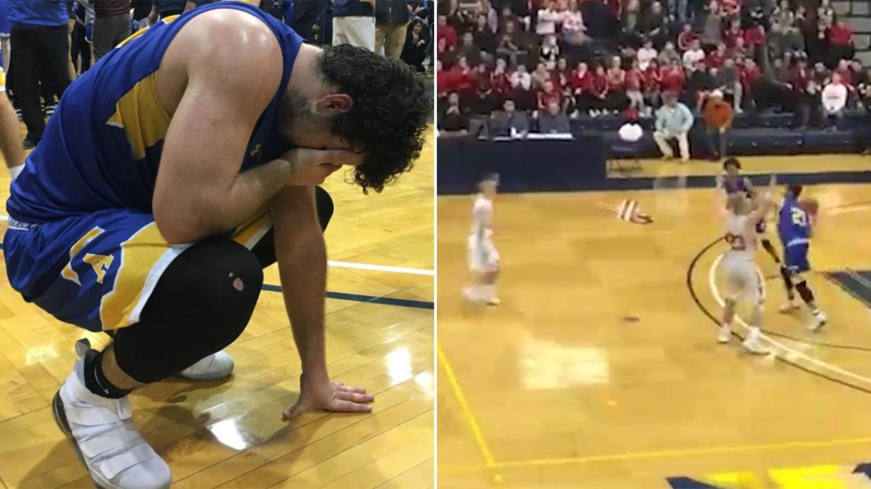 Ardsley's Julian mcGarvey takes in the moment after making miraculous buzzer-beater. (Screengrab)