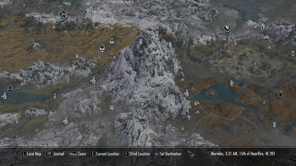 Best Skyrim mods — A screenshot of the overhauled and improved map offered by the mod, A Quality World Map