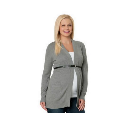 Gray Belted Maternity Cardigan